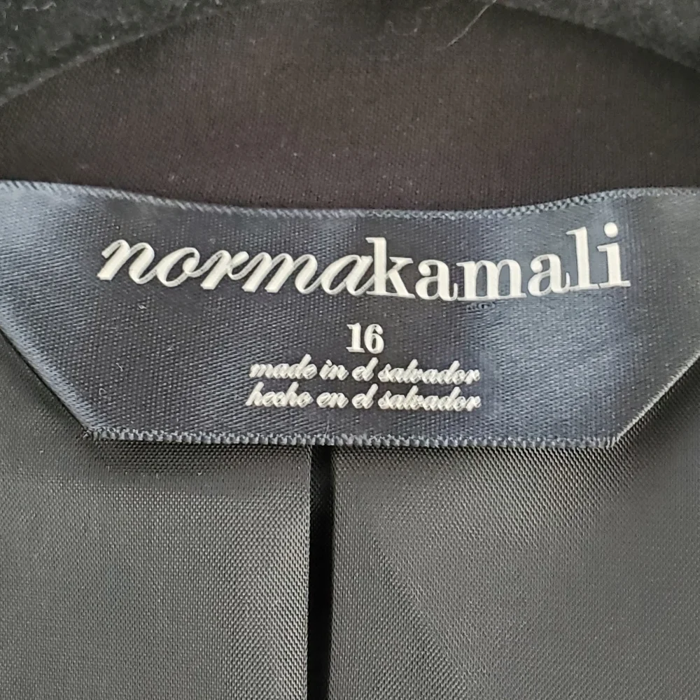 Norma Kamali Lined Black Blazer Size 16 One Button Jacket Office Preppy Career‎
